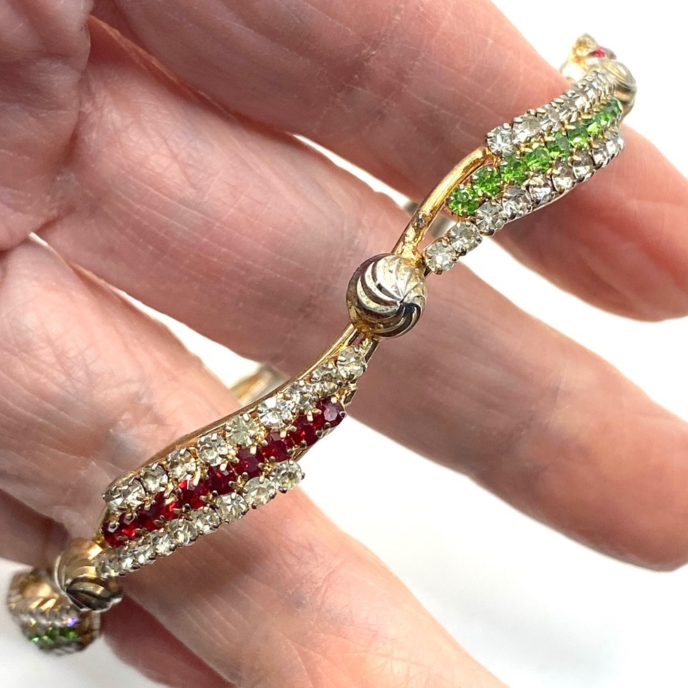 Rhinestone Bracelet Bangles Pair Multi-Colored Set - image 7